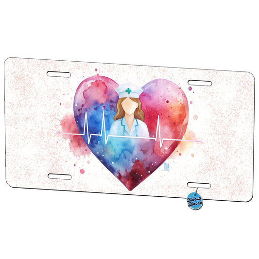 RN Nurse Life Pulse Heart Beat Watercolor Metal Vanity Novelty Tag License Plate for Trucks Cars SUVs