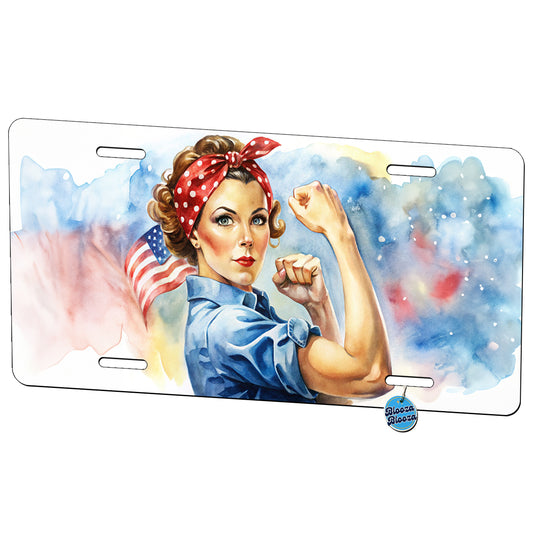 Rosie The Riveter Patriotic Watercolor Metal Vanity Novelty Tag License Plate for Trucks Cars SUVs