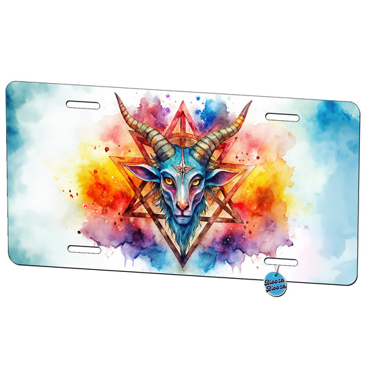 Satanic Pagan Goat Horns Pentagram Symbol Watercolor Metal Vanity Novelty Tag License Plate for Trucks Cars SUVs