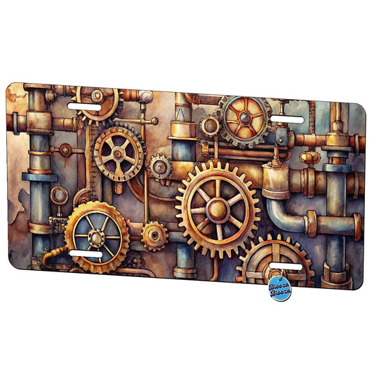 Sci-fi Steampunk Gears Pipes Watercolor Metal Vanity Novelty Tag License Plate for Trucks Cars SUVs