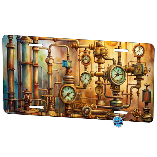 Sci-fi Steampunk Pipes Gauges Steam Fire Watercolor Metal Vanity Novelty Tag License Plate for Trucks Cars SUVs
