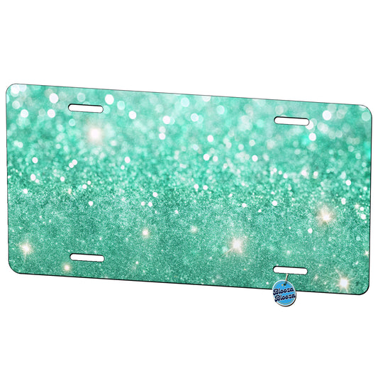 Sea Green Faux Glitter Metal Vanity Novelty Tag License Plate for Trucks Cars SUVs