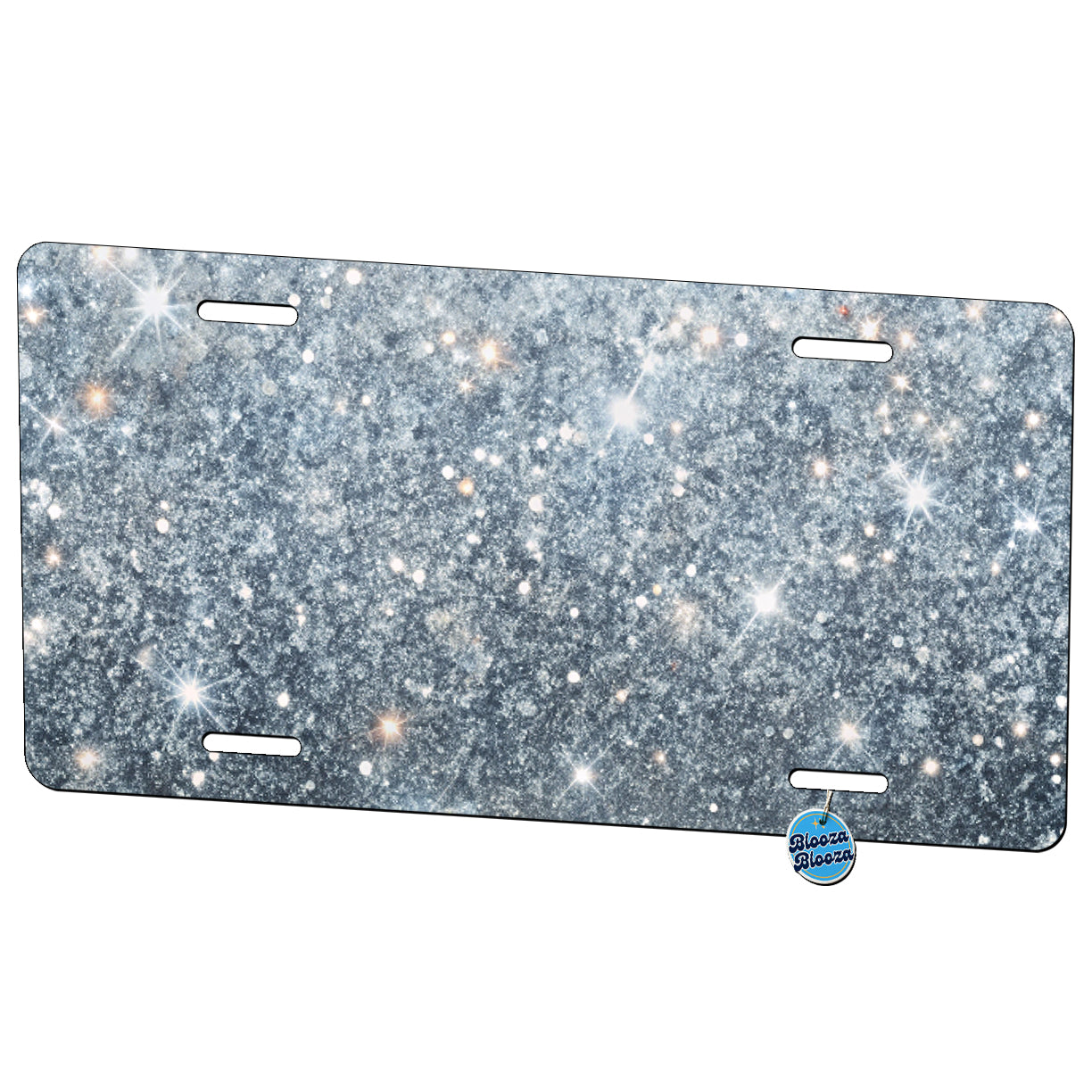 Silver Faux Glitter Metal Vanity Novelty Tag License Plate for Trucks Cars SUVs