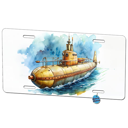 Steampunk Sci-fi Fantasy Retro Submarine Watercolor Metal Vanity Novelty Tag License Plate for Trucks Cars SUVs