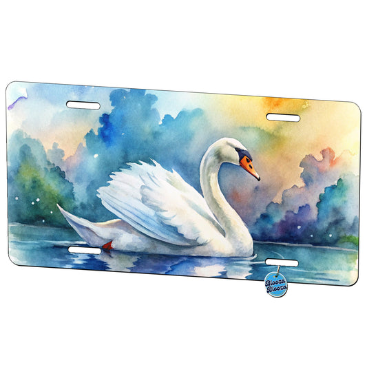 Swan Gliding Across Lake Watercolor Metal Vanity Novelty Tag License Plate for Trucks Cars SUVs