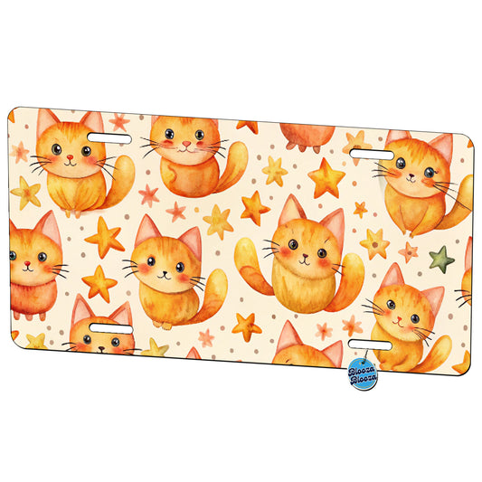Sweet Orange Cats Yellow Stars Metal Vanity Novelty Tag License Plate for Trucks Cars SUVs