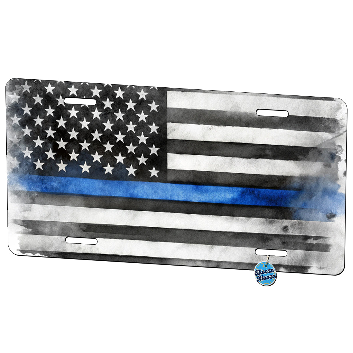 Thin Blue Line Black And White American Flag Support Policemen Police Metal Vanity Novelty Tag License Plate for Trucks Cars SUVs