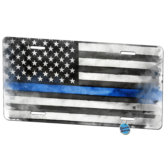 Thin Blue Line Black And White American Flag Support Policemen Police Metal Vanity Novelty Tag License Plate for Trucks Cars SUVs