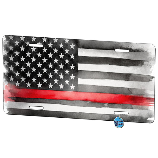 Thin Red Line Black And White American Flag Support Firemen Firefighters Metal Vanity Novelty Tag License Plate for Trucks Cars SUVs