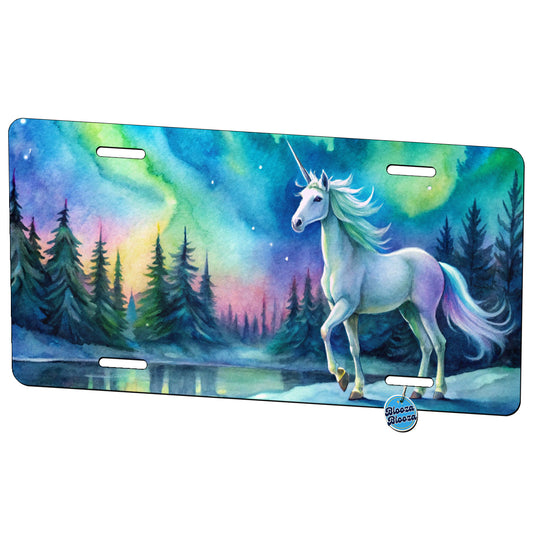Unicorn Northern Lights Fantasy Watercolor Metal Vanity Novelty Tag License Plate for Trucks Cars SUVs