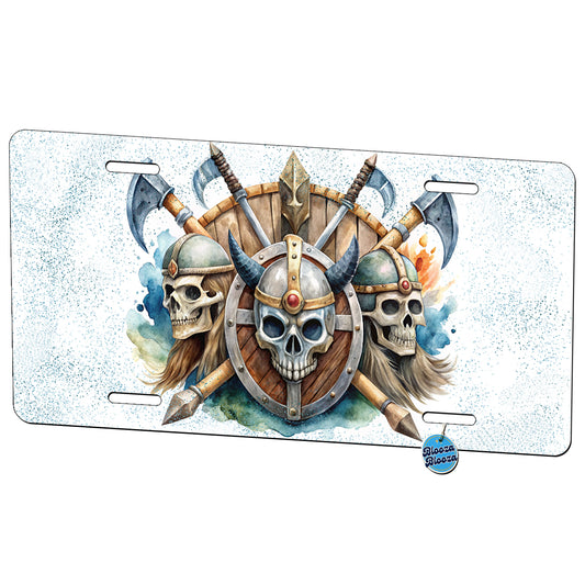 Viking Axes Shields And Skulls Watercolor Metal Vanity Novelty Tag License Plate for Trucks Cars SUVs