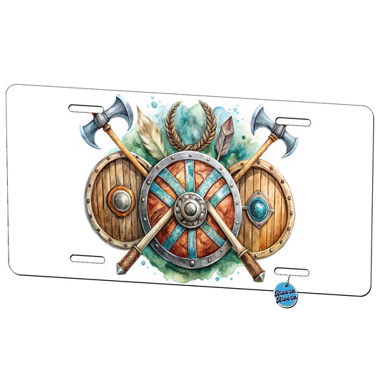 Viking Symbols Shields Axes Watercolor Metal Vanity Novelty Tag License Plate for Trucks Cars SUVs