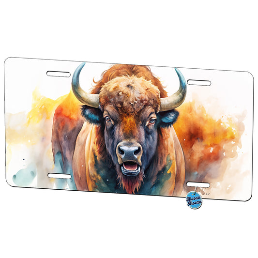 Angry American Bison Buffalo Watercolor Metal Vanity Novelty Tag License Plate for Trucks Cars SUVs