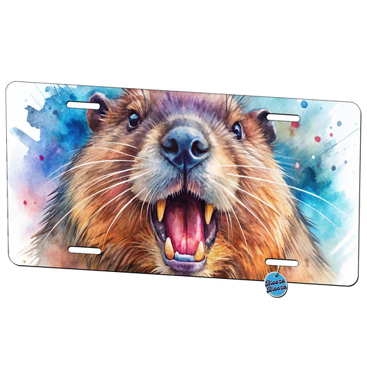 Angry Beaver Watercolor Metal Vanity Novelty Tag License Plate for Trucks Cars SUVs