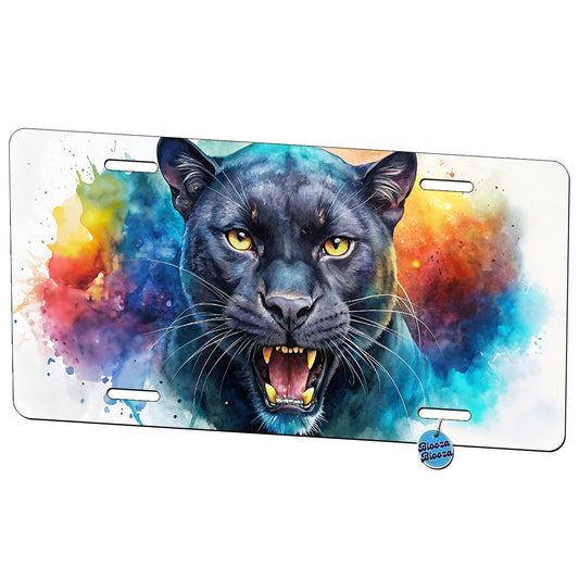 Angry Black Panther Watercolor Metal Vanity Novelty Tag License Plate for Trucks Cars SUVs