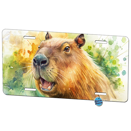 Angry Capybara Watercolor Metal Vanity Novelty Tag License Plate for Trucks Cars SUVs