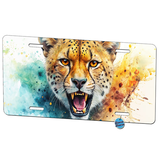 Angry Cheetah Watercolor Metal Vanity Novelty Tag License Plate for Trucks Cars SUVs
