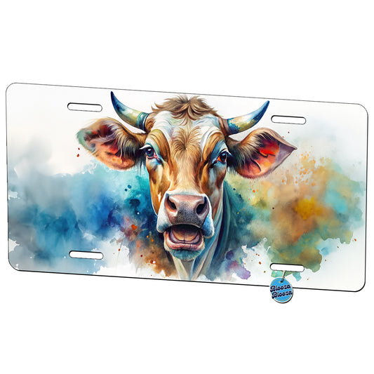 Angry Cow Watercolor Metal Vanity Novelty Tag License Plate for Trucks Cars SUVs