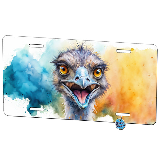 Angry Emu Watercolor Metal Vanity Novelty Tag License Plate for Trucks Cars SUVs