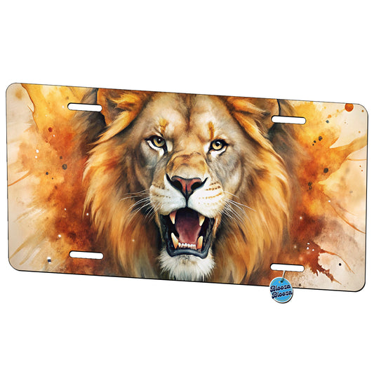 Angry Male Lion Watercolor Metal Vanity Novelty Tag License Plate for Trucks Cars SUVs