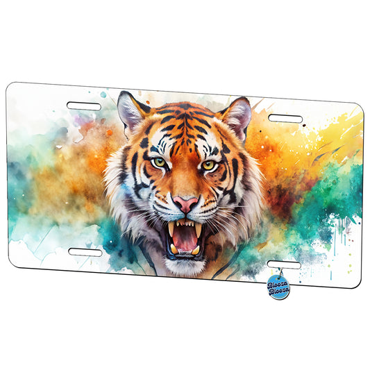 Angry Tiger Watercolor Metal Vanity Novelty Tag License Plate for Trucks Cars SUVs