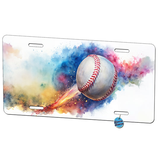 Baseball Rocketing Through The Air Watercolor Metal Vanity Novelty Tag License Plate for Trucks Cars SUVs