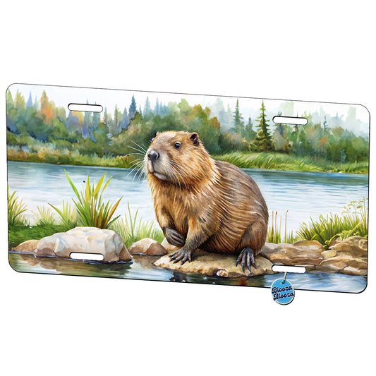 Beaver in the Pond Dam Watercolor Metal Vanity Novelty Tag License Plate for Trucks Cars SUVs