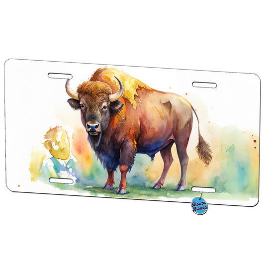 Buffalo Bison Watercolor Metal Vanity Novelty Tag License Plate for Trucks Cars SUVs