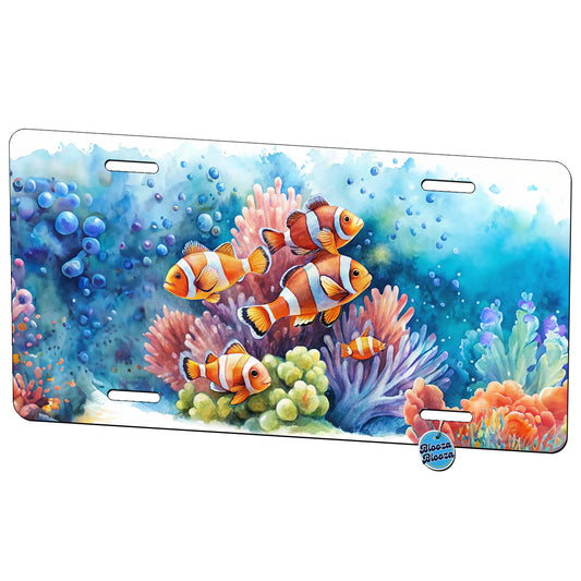 Clown Fish Swimming Around Coral Watercolor Metal Vanity Novelty Tag License Plate for Trucks Cars SUVs
