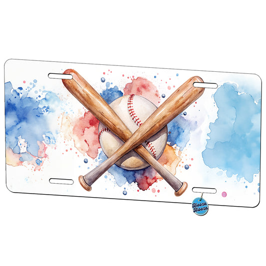 Crossed Baseball Bats And Balls Watercolor Metal Vanity Novelty Tag License Plate for Trucks Cars SUVs