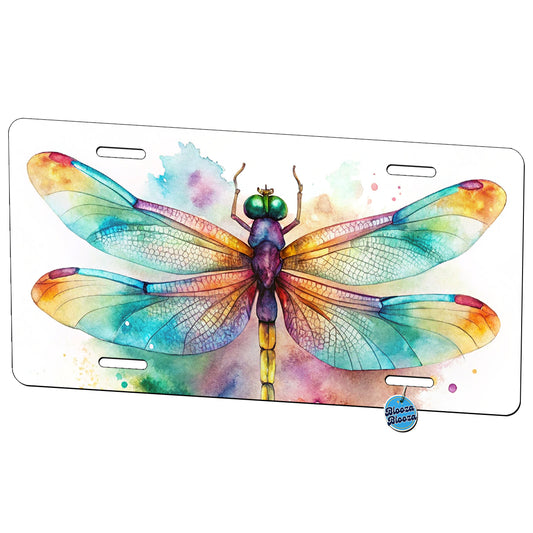 Dragonfly Colorful Background Watercolor Metal Vanity Novelty Tag License Plate for Trucks Cars SUVs