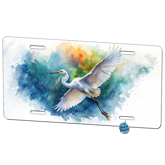 Egret In Flight Watercolor Metal Vanity Novelty Tag License Plate for Trucks Cars SUVs