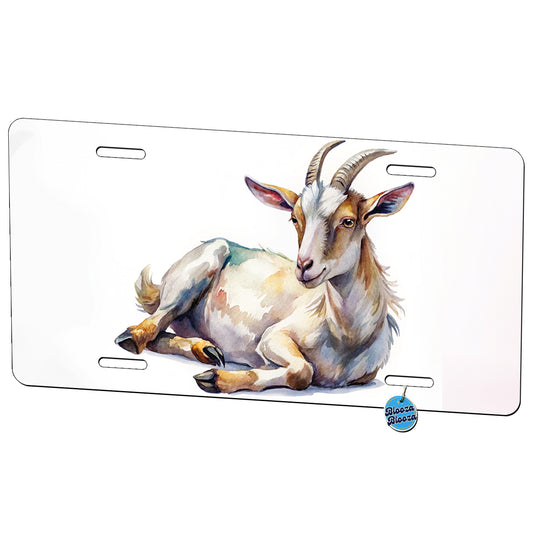 Fainting Goat Lying On Its Side Watercolor Metal Vanity Novelty Tag License Plate for Trucks Cars SUVs