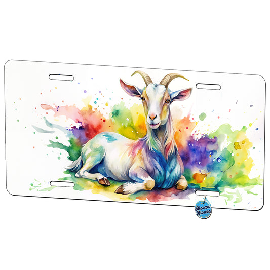 Fainting Goat Rainbow Colorful Watercolor Metal Vanity Novelty Tag License Plate for Trucks Cars SUVs