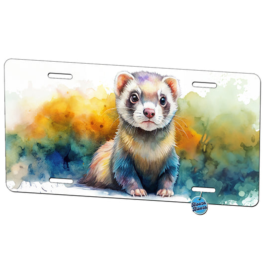 Ferret Colorful Watercolor Metal Vanity Novelty Tag License Plate for Trucks Cars SUVs