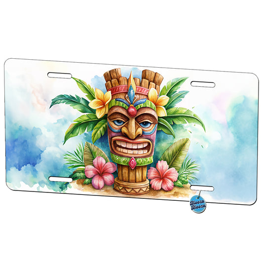 Hawaiian Tiki Statue Watercolor Metal Vanity Novelty Tag License Plate for Trucks Cars SUVs