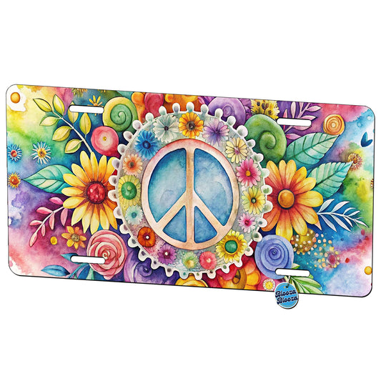 Hippie Peace Symbol Watercolor Metal Vanity Novelty Tag License Plate for Trucks Cars SUVs