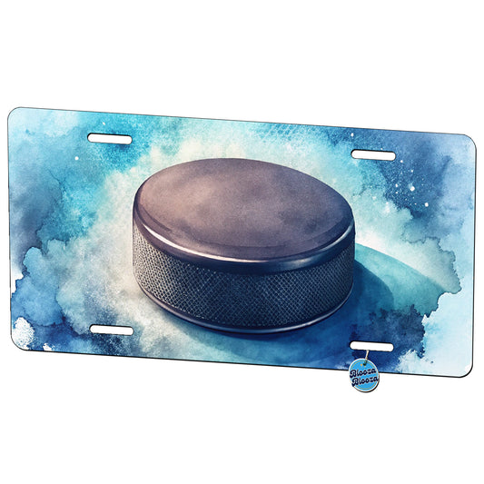 Hockey Puck On Ice Watercolor Metal Vanity Novelty Tag License Plate for Trucks Cars SUVs