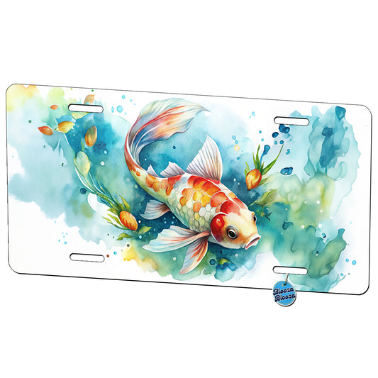 Koi Fish Watercolor Metal Vanity Novelty Tag License Plate for Trucks Cars SUVs