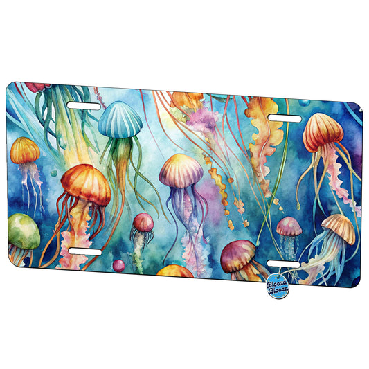 Lots Of Jellyfish Underwater Watercolor Metal Vanity Novelty Tag License Plate for Trucks Cars SUVs