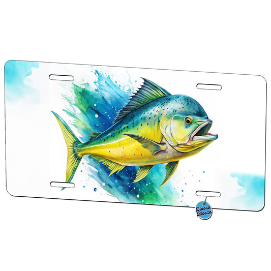 Mahi Mahi Fish Watercolor Metal Vanity Novelty Tag License Plate for Trucks Cars SUVs