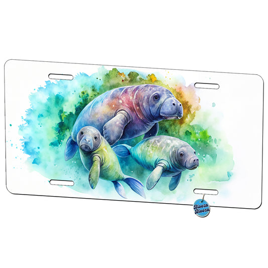 Manatees Family Watercolor Metal Vanity Novelty Tag License Plate for Trucks Cars SUVs
