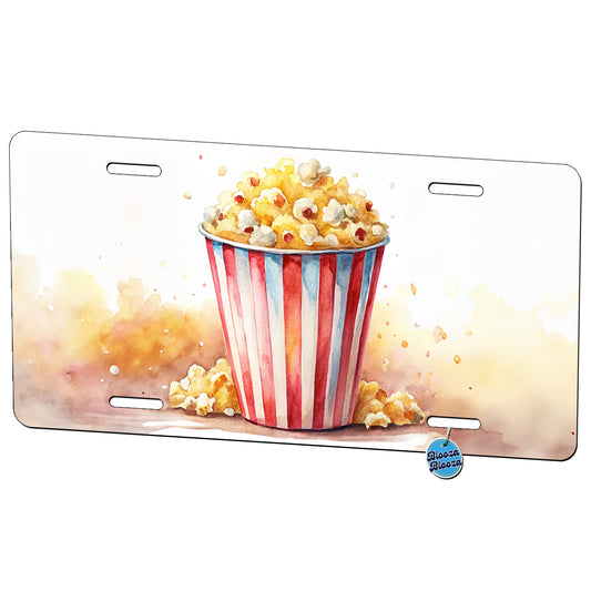 Movie Theater Popcorn Bucket Watercolor Metal Vanity Novelty Tag License Plate for Trucks Cars SUVs