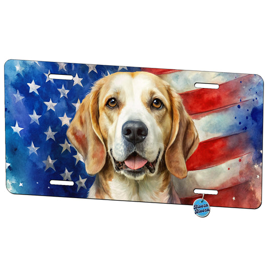 Patriotic Dog Watercolor American Flag Background Metal Vanity Novelty Tag License Plate for Trucks Cars SUVs