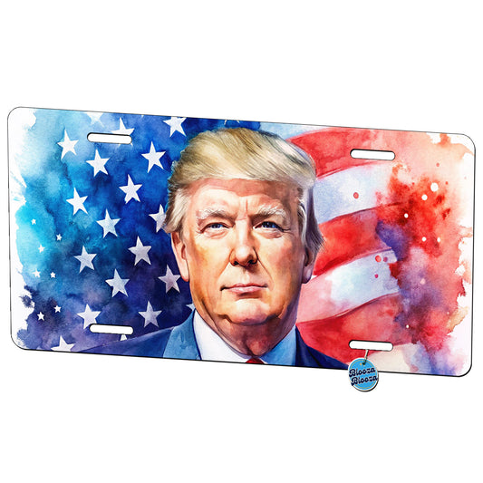 Patriotic Donald Trump American Flag Background Watercolor Metal Vanity Novelty Tag License Plate for Trucks Cars SUVs