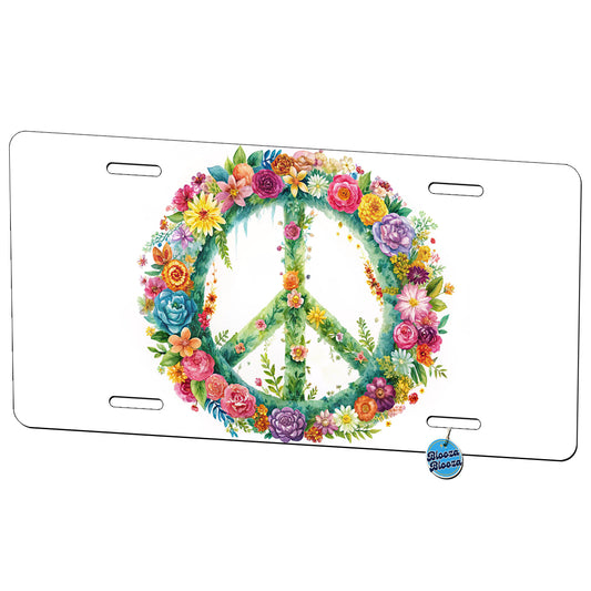Peace Symbol Floral Watercolor Metal Vanity Novelty Tag License Plate for Trucks Cars SUVs