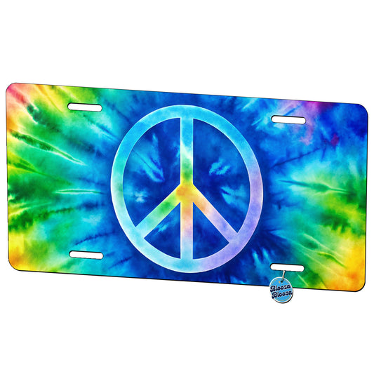 Peace Symbol Rainbow Hippie Tie Dye Background Metal Vanity Novelty Tag License Plate for Trucks Cars SUVs