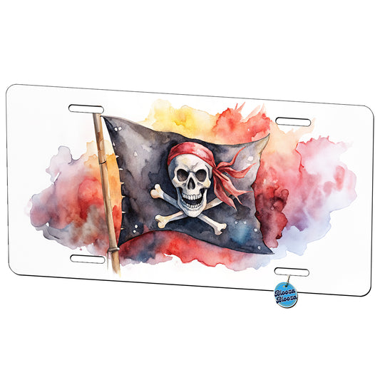 Pirate Jolly Roger Skull Crossbones Flag Watercolor Metal Vanity Novelty Tag License Plate for Trucks Cars SUVs