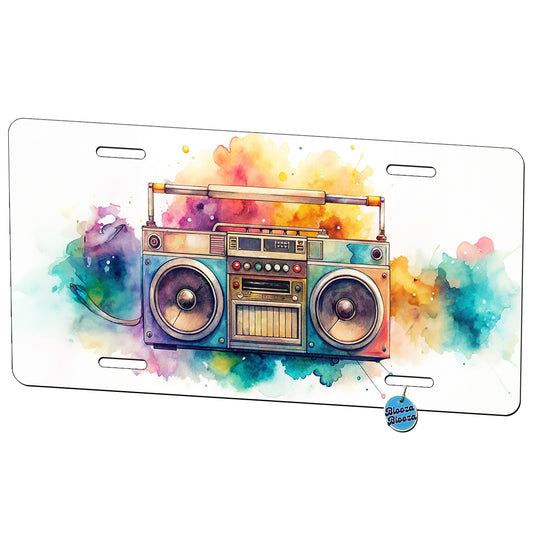 Retro Boom Box Radio Cassette Player Watercolor Metal Vanity Novelty Tag License Plate for Trucks Cars SUVs