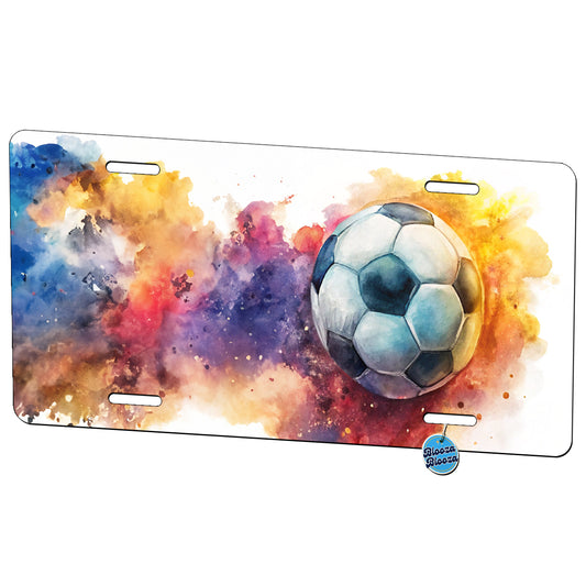 Soccer Ball Rocketing Through The Air Watercolor Metal Vanity Novelty Tag License Plate for Trucks Cars SUVs